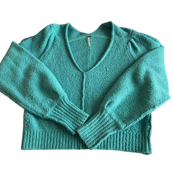 Free People Reverie V-Neck Sweater in Emerald Aura Sz S Cozy Boho Colorful - Picture 6 of 12